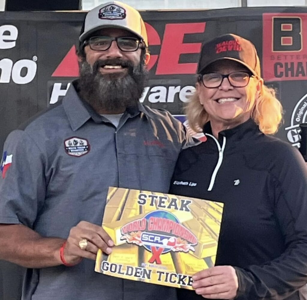 STS Triumphs with 22 Top-Ten Calls and Golden Tickets at Texas Steaknado State Championship 4 Elizabeth Lipa handing the Golden Ticket to Alfred Hanna