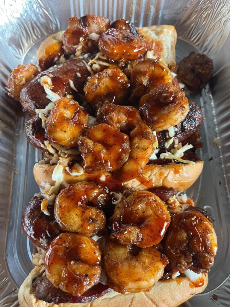 Steakbeast Shines at Shorty's Smokehouse King of The Link Cookoff 2 Spicy Shrimp and Sweet BBQ Shrimp Dawg